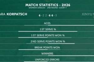 王欣瑜本場比賽技術統計：非受迫性失誤65-33、制勝分34-18